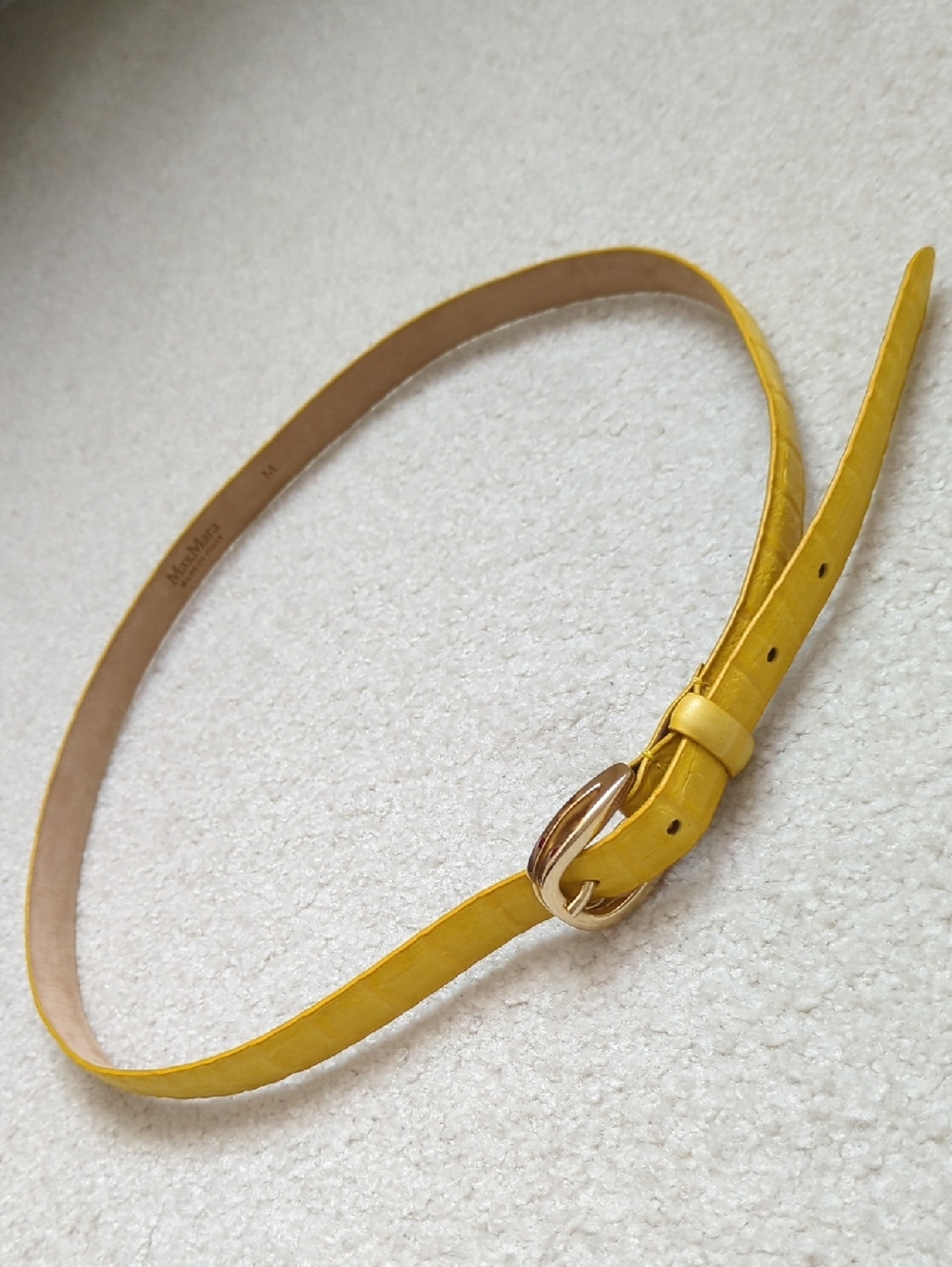 MaxMara Yellow Slim Leather Belt M Size with Gold Buckle